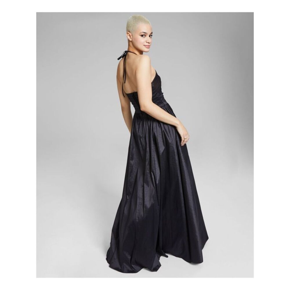 B DARLIN Womens Black Tie Taffeta Front Lined Sleeveless Gown Dress 1\2 - Picture 2 of 4